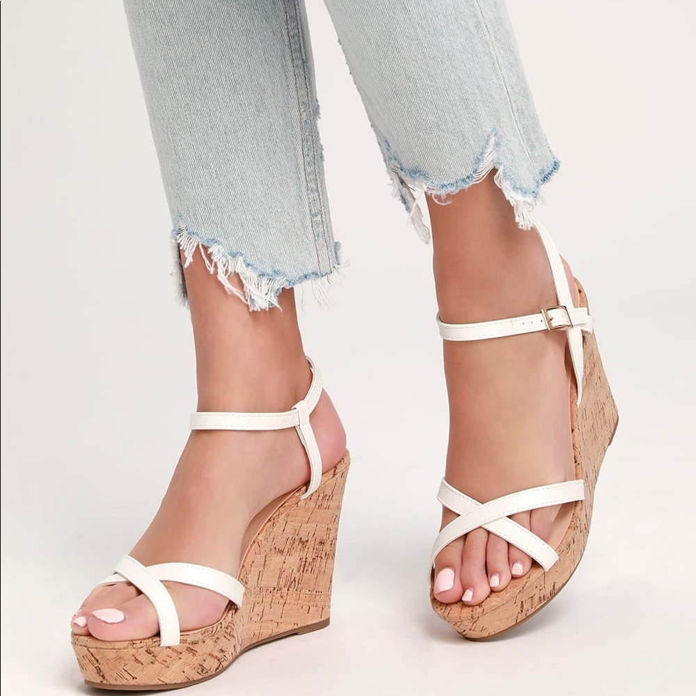 Lulus white wedge sandals, size 7